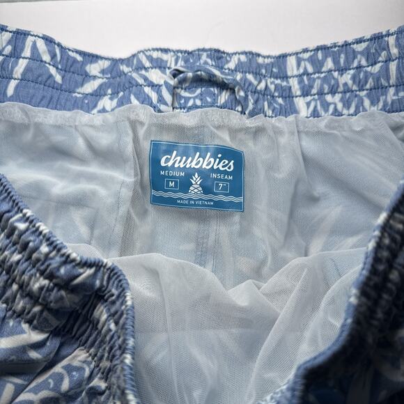 Chubbies Mens Pineapple Print Swim Shorts MEDIUM 7" Inseam White/Blue - Picture 2 of 5